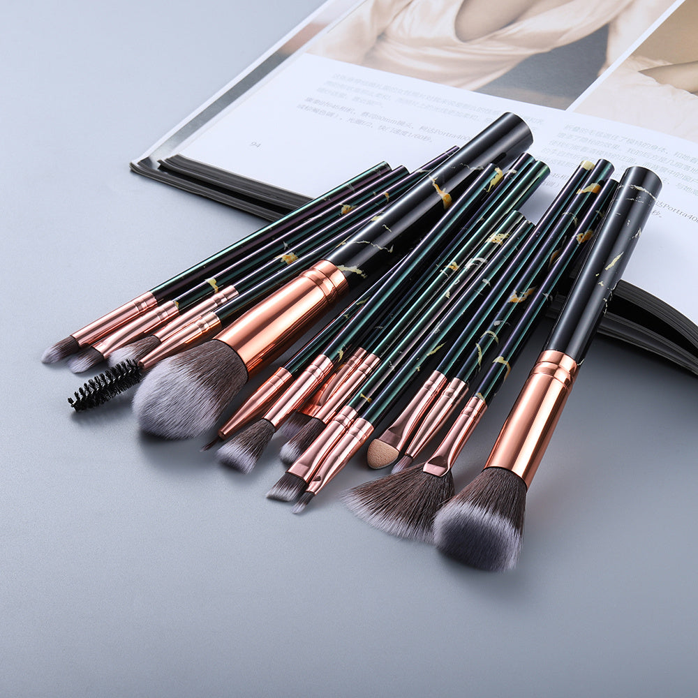 15-Piece Marble Makeup Brush Set – Elegant & Travel-Ready by Velvora