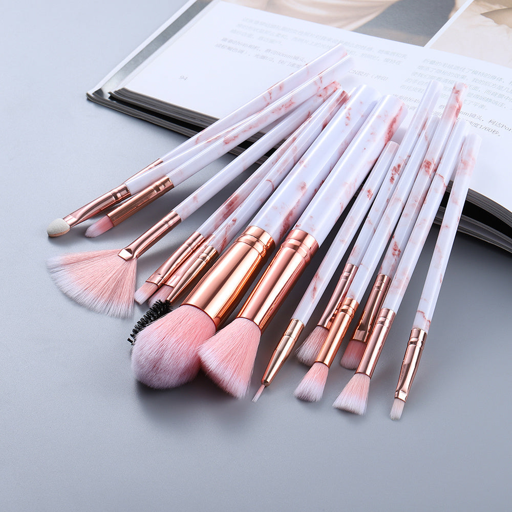 15-Piece Marble Makeup Brush Set – Elegant & Travel-Ready by Velvora