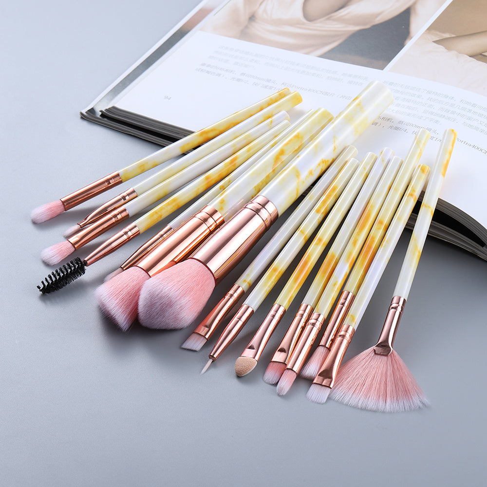 15-Piece Marble Makeup Brush Set – Elegant & Travel-Ready by Velvora